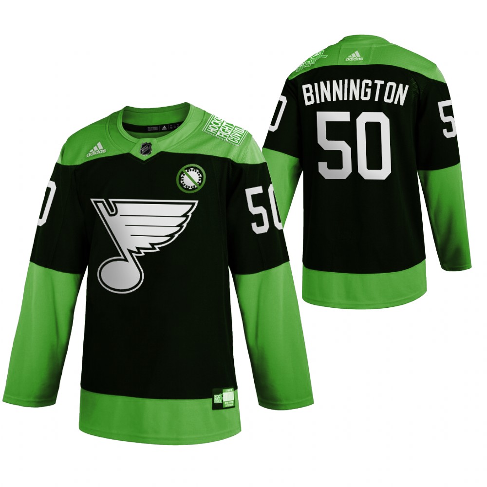 St. Louis Blues #50 Jordan Binnington Men Adidas Green Hockey Fight nCoV Limited NHL Jersey